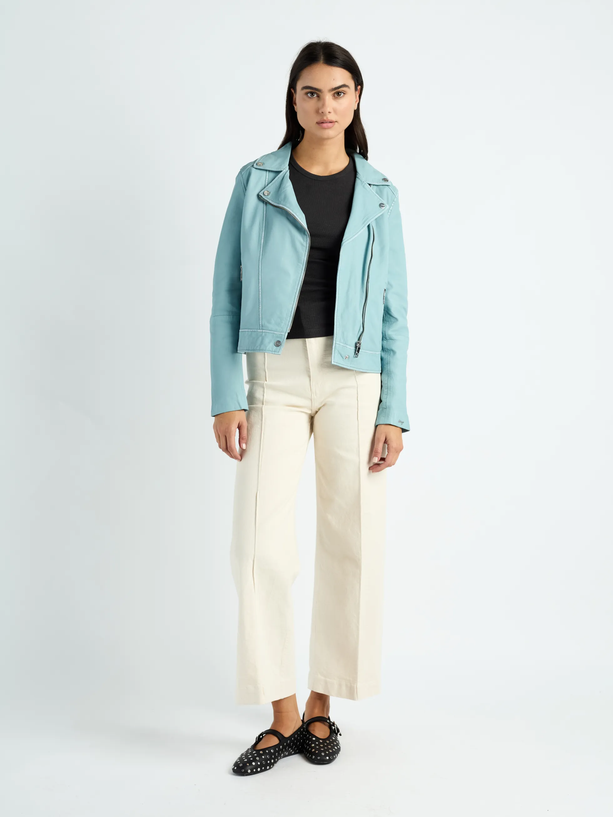 Leder Bikerjacke 42023069